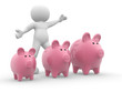 man herding three piggy banks